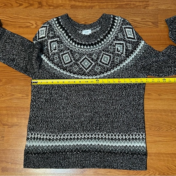 Old Navy Women Size XL Fair Isle Sweater Black Gray Silver Metallic Ski Casual - Picture 7 of 8